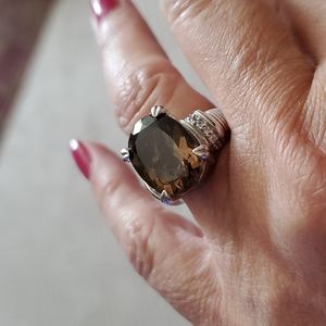 Judith ripka smoky quartz prong set ring with cz accents